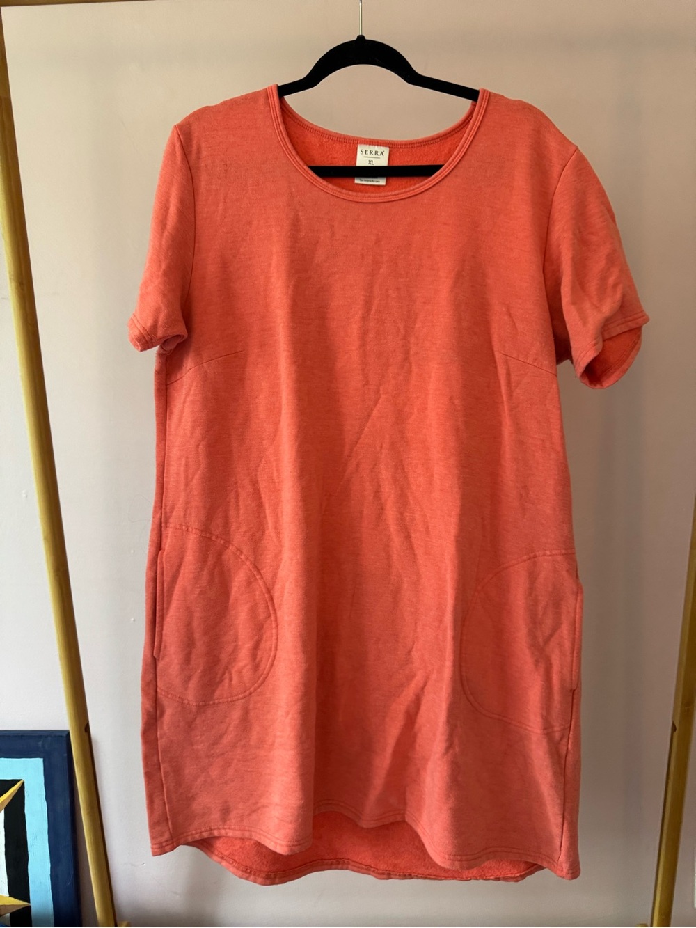 Serra Jersey Material Coral Short Sleeve Shift Dress, Size XL